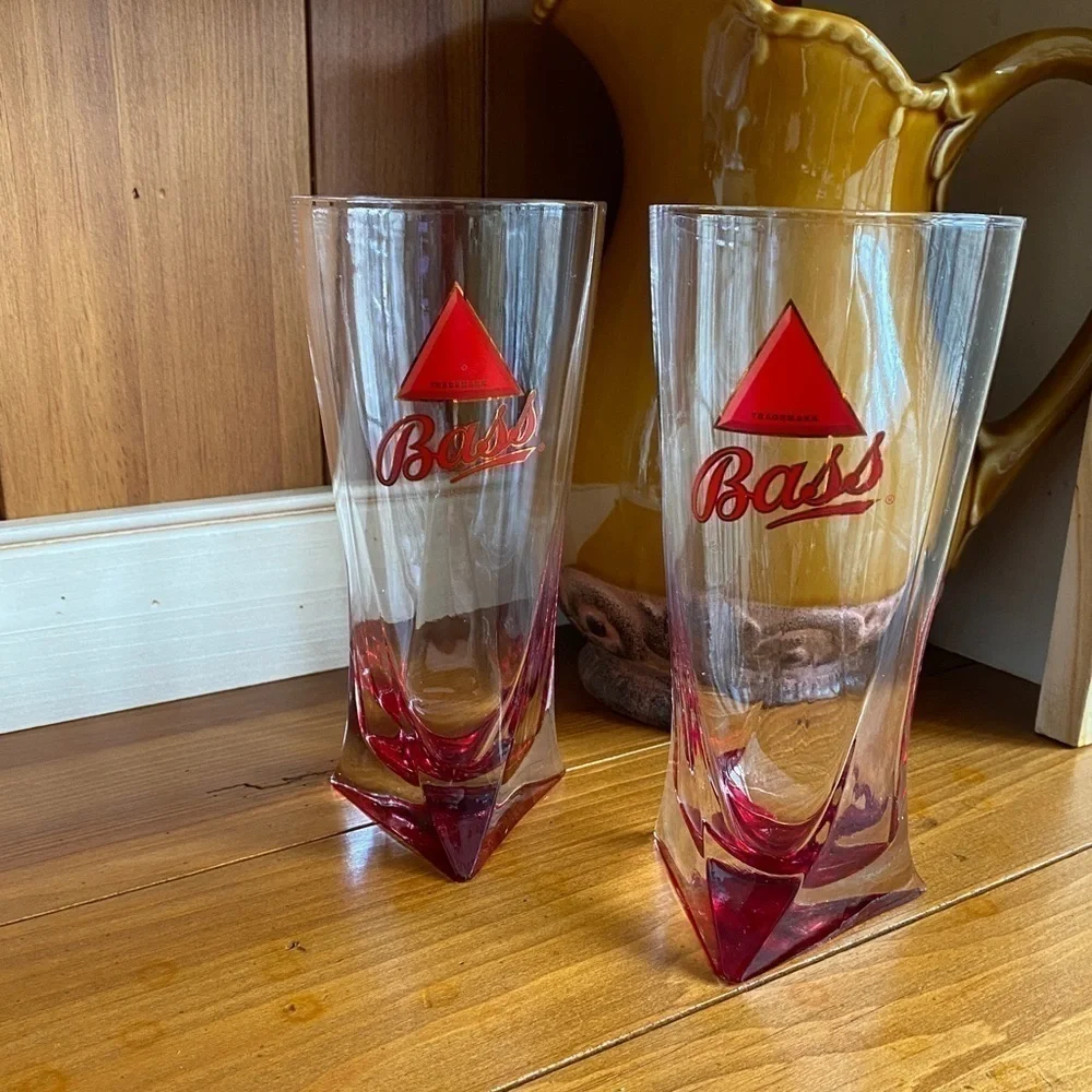 BASS ALE Beer Glasses Red Triangle Bottom English Bar Decor British Barware